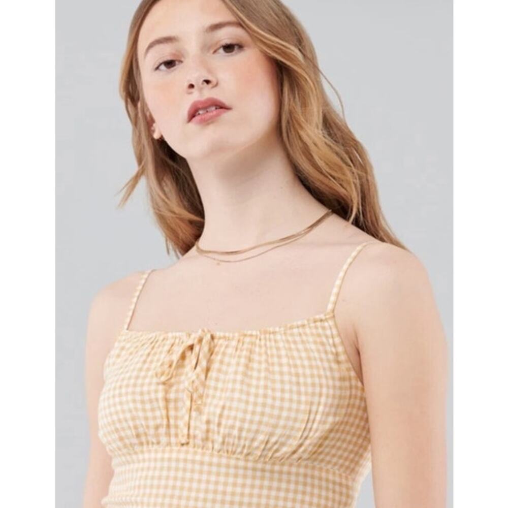 Hollister Yellow White Gingham Cropped Lightweight Adjustable Strap Tank Size M